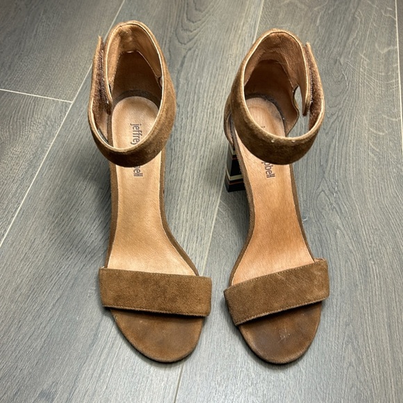 Jeffrey Campbell Lindsay Open Toe Brown Suede Striped Heels Size 9 - Picture 7 of 13